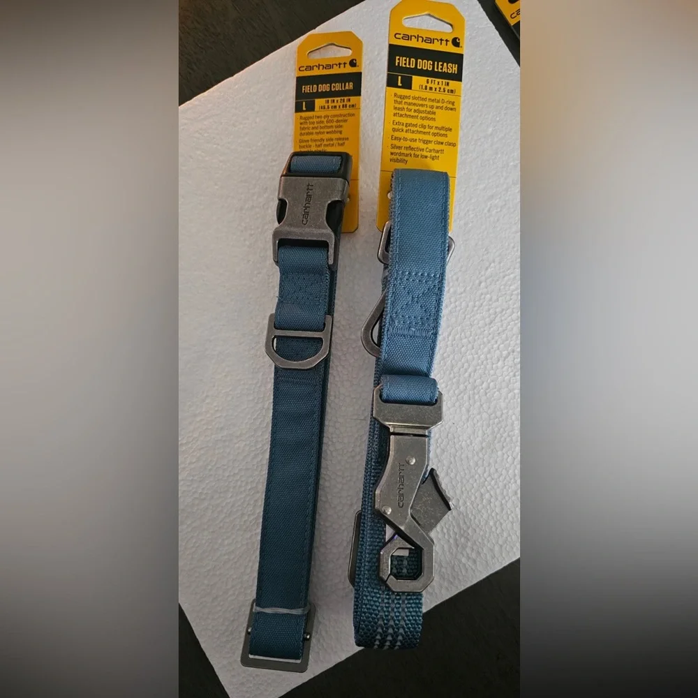 Carhartt Teal Field Dog Collar (L) and Carhartt Teal Field Leash (L)